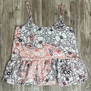 Loft Women’s Tank Top Blouse White Multi Floral Peplum S